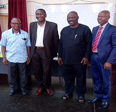 From Left: Engr.Dr K. Temikotan (PES Nigeria Chair), Prof. K. Oloyede (V.C. Elizade University) & Engr. Engr. Tunde Y. Salihu (PES Africa Representative) Engr. Adeloye (G.M. Ondo Electricity Board)